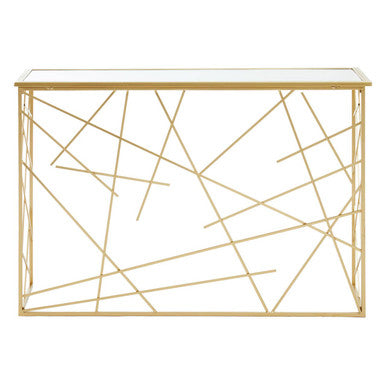 Gold Finish Metal Frame Console Table with Mirror Top, Farran
