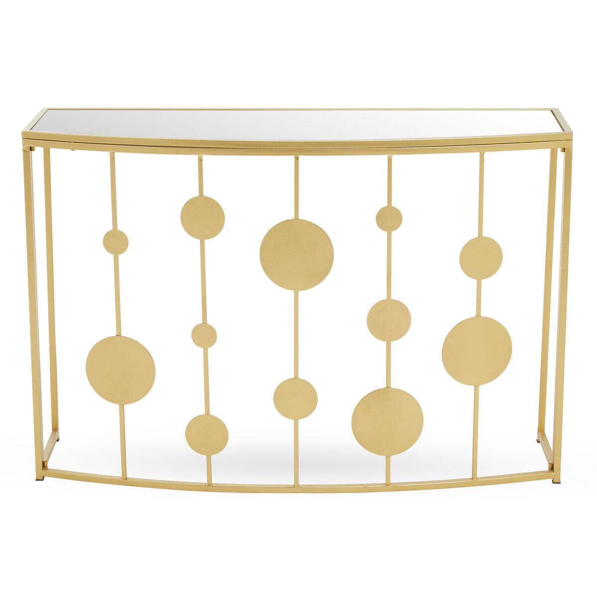 Champagne Gold Finish Metal Frame Console Table with Mirror Top, Farran