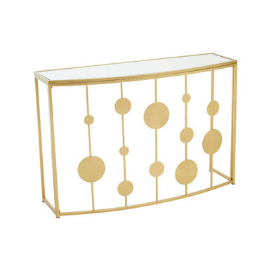 Champagne Gold Finish Metal Frame Console Table with Mirror Top, Farran