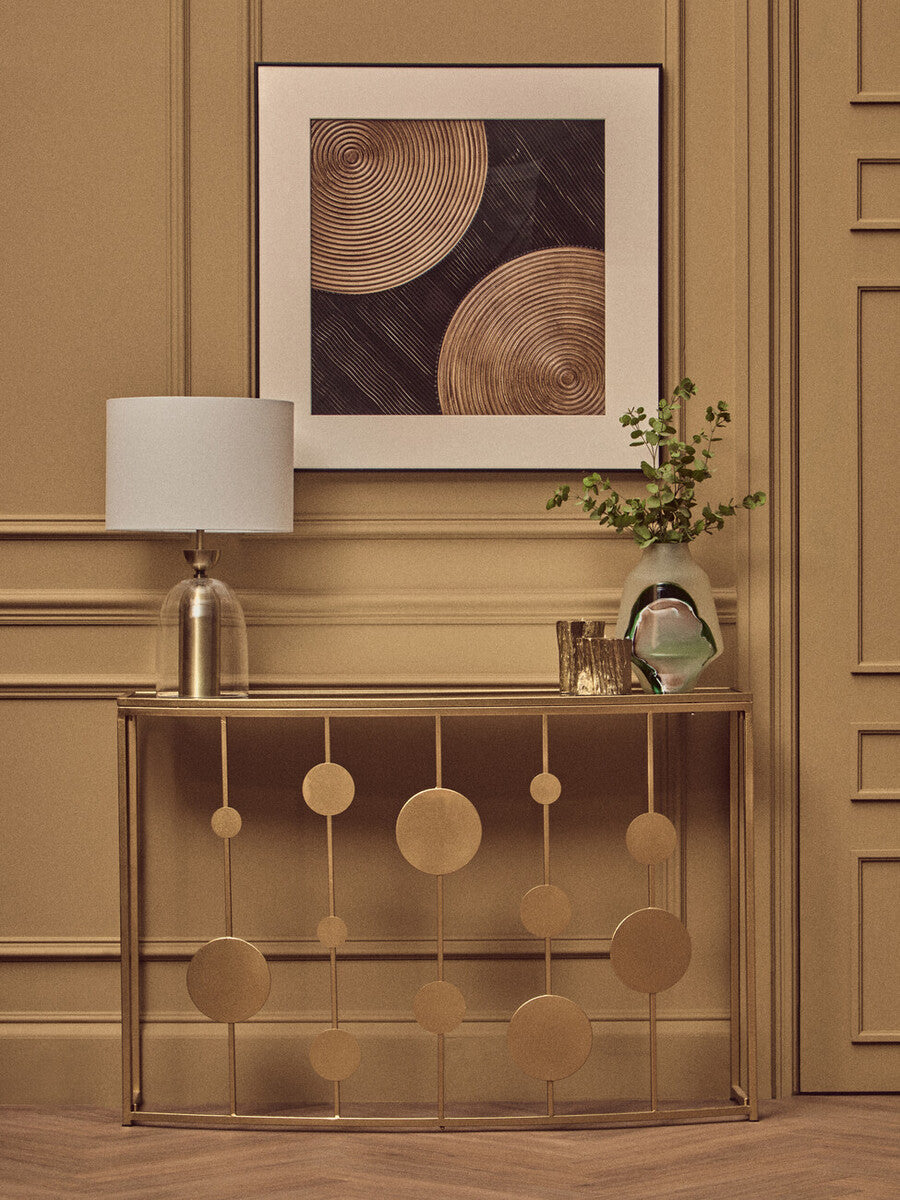 Champagne Gold Finish Metal Frame Console Table with Mirror Top, Farran
