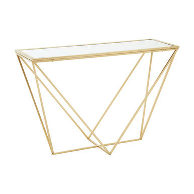 Gold Finish Metal Frame Rectangular Console Table with Glass Top, Farran