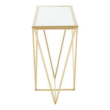 Gold Finish Metal Frame Rectangular Console Table with Glass Top, Farran