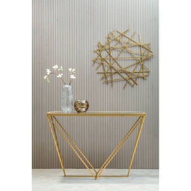 Gold Finish Metal Frame Rectangular Console Table with Glass Top, Farran