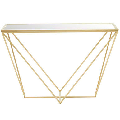 Gold Finish Metal Frame Rectangular Console Table with Glass Top, Farran