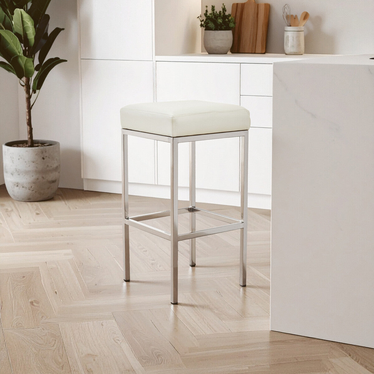 Baina White And Chrome Finish Bar Stool