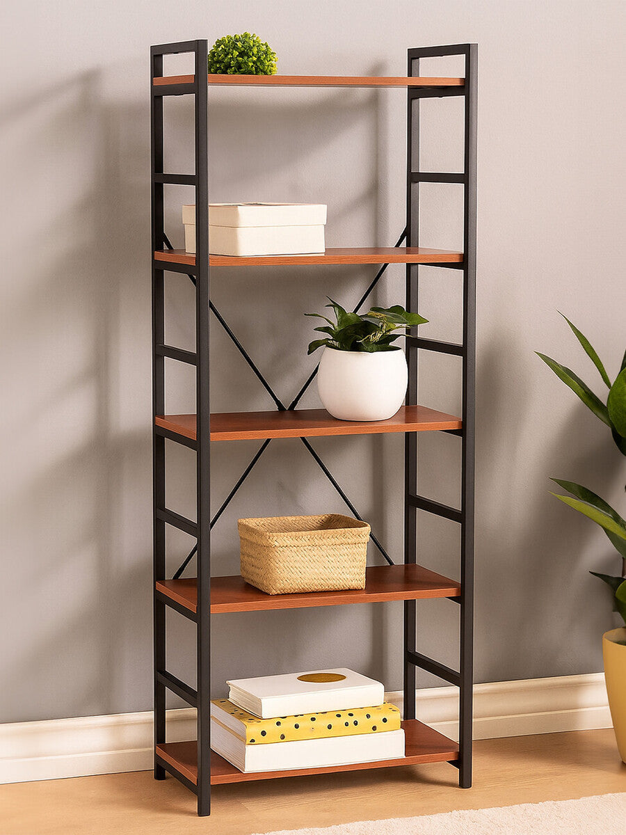 Laxton 5 Tier Wood Finish Shelf Unit