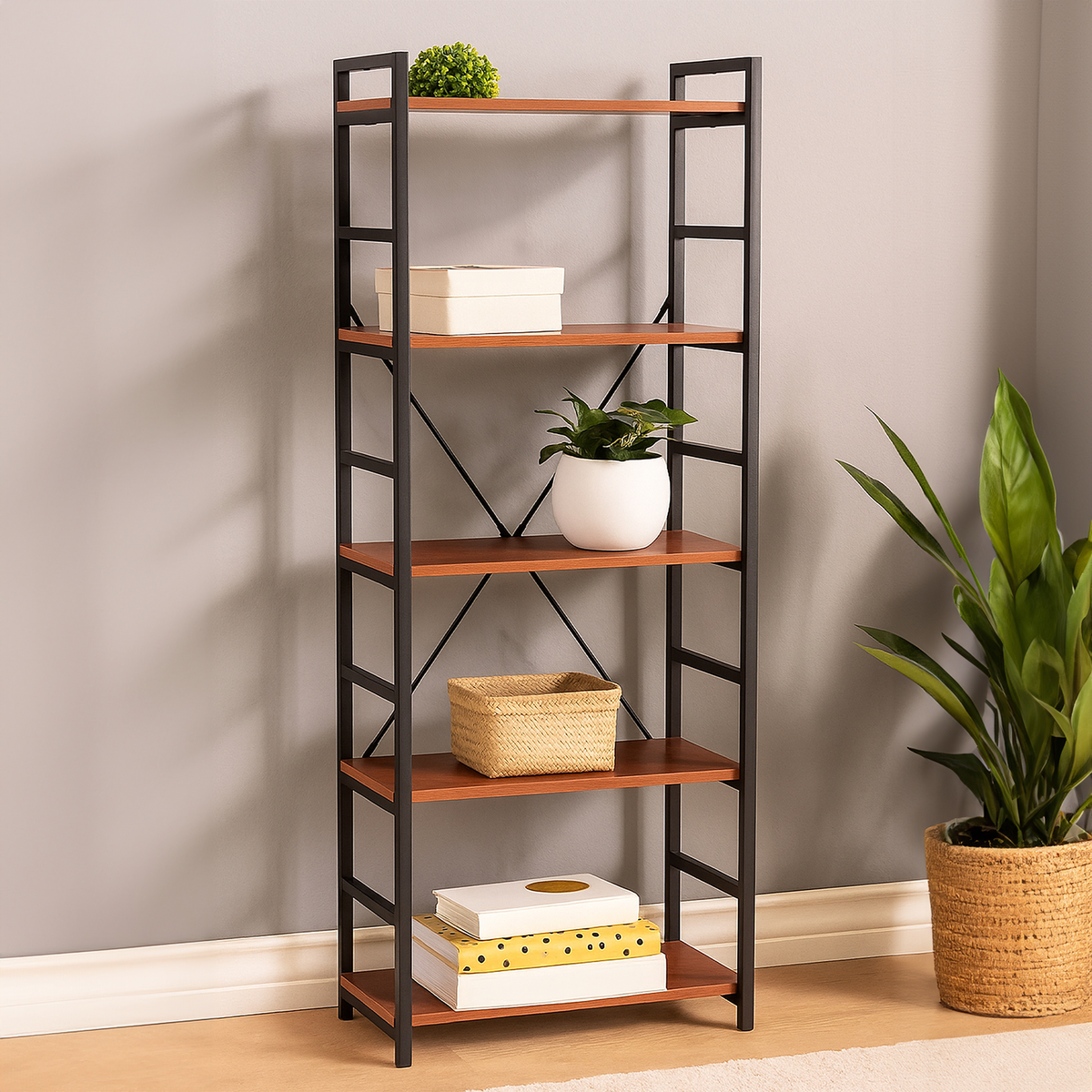 Laxton 5 Tier Wood Finish Shelf Unit