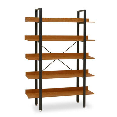Laxton 5 Tier Wood Finish Shelves And Black Frame Shelf Unit