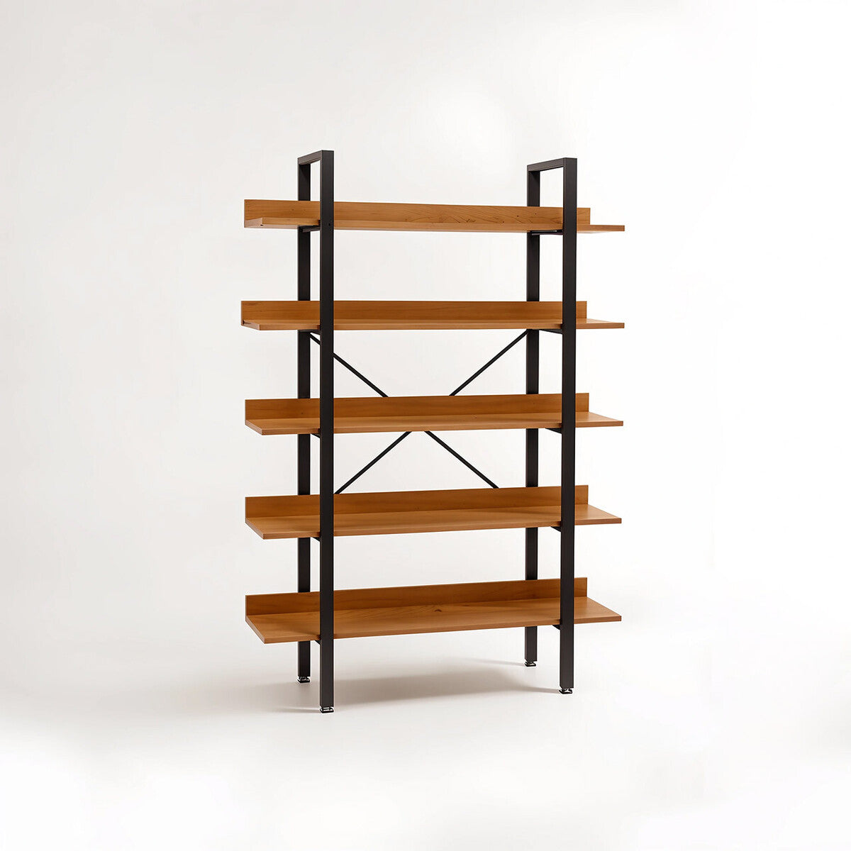 Laxton 5 Tier Wood Finish Shelves And Black Frame Shelf Unit