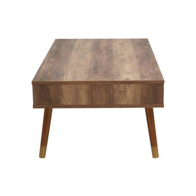 Brown Wood Veneer Coffee Table with 2 Drawers and Angular Wooden Legs, Frida