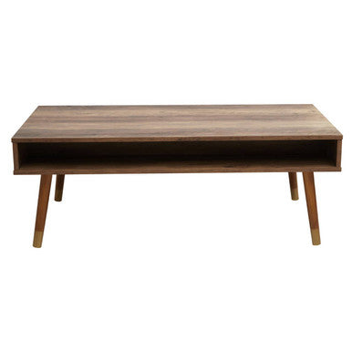 Brown Wood Veneer Coffee Table with 2 Drawers and Angular Wooden Legs, Frida