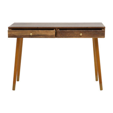 Brown Natural Wood Veneer Console Table with 2 Storage Drawers, Frida