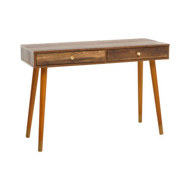 Brown Natural Wood Veneer Console Table with 2 Storage Drawers, Frida