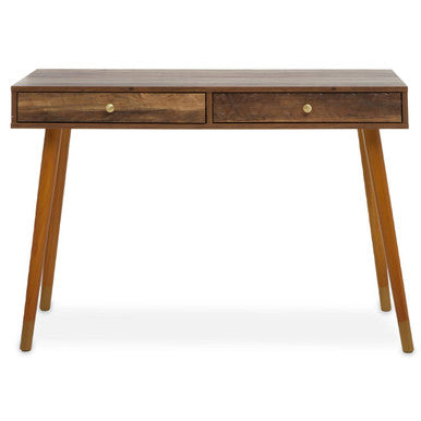 Brown Natural Wood Veneer Console Table with 2 Storage Drawers, Frida