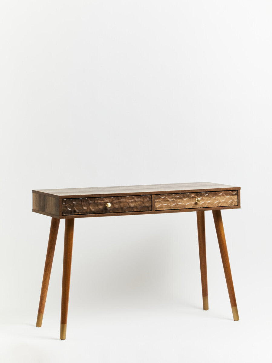 Brown Natural Wood Veneer Console Table with 2 Storage Drawers, Frida