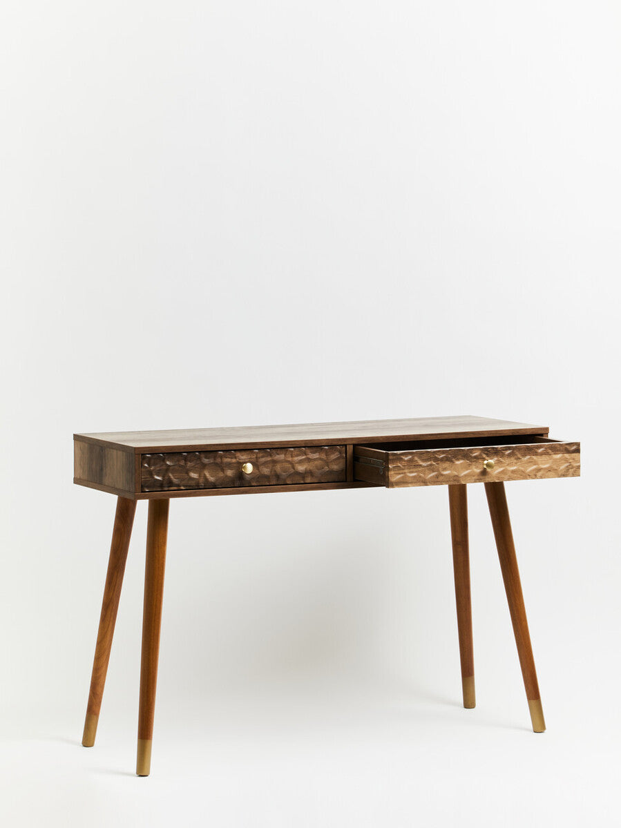 Brown Natural Wood Veneer Console Table with 2 Storage Drawers, Frida