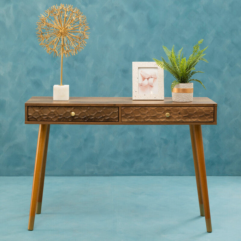 Brown Natural Wood Veneer Console Table with 2 Storage Drawers, Frida