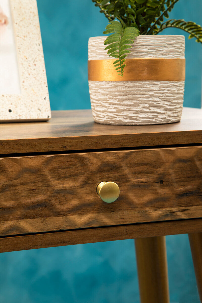 Brown Natural Wood Veneer Console Table with 2 Storage Drawers, Frida