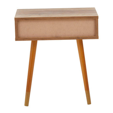 Natural Brown Wood Effect Bedside Table with 1 Drawer and Angular Legs, Frida