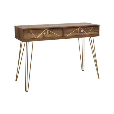 Wood Effect Console Table with 2 Storage Drawers and Hairpin Metal Legs, Flori
