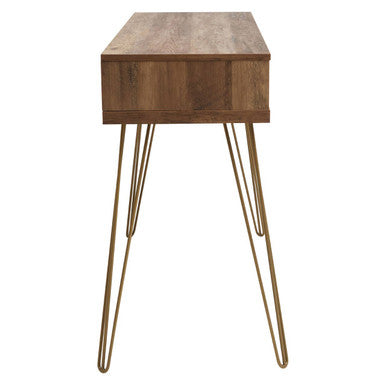 Wood Effect Console Table with 2 Storage Drawers and Hairpin Metal Legs, Flori