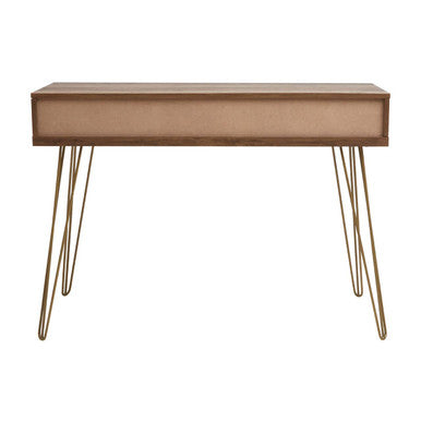 Wood Effect Console Table with 2 Storage Drawers and Hairpin Metal Legs, Flori