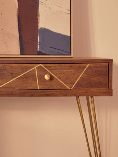 Wood Effect Console Table with 2 Storage Drawers and Hairpin Metal Legs, Flori