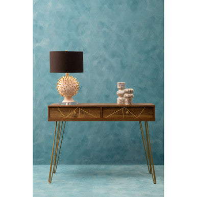 Wood Effect Console Table with 2 Storage Drawers and Hairpin Metal Legs, Flori