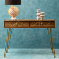 Wood Effect Console Table with 2 Storage Drawers and Hairpin Metal Legs | Flori