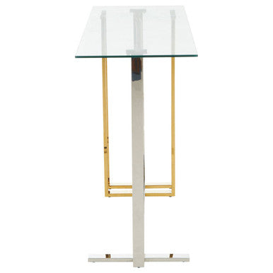 Silver and Gold Steel Frame Console Table with Glass Top, Alvea