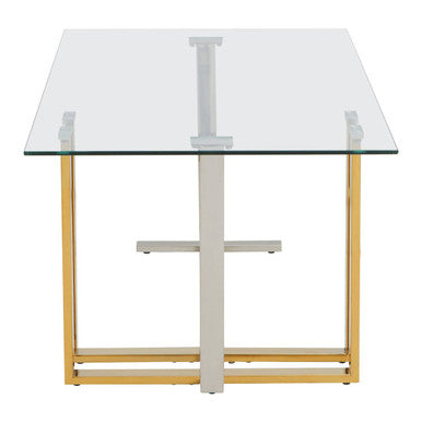 Silver and Gold Steel Frame Coffee Table with Glass Top, Alvea