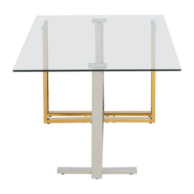 Silver and Gold Steel Frame Coffee Table with Glass Top, Alvea
