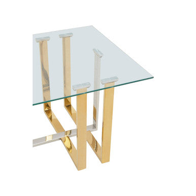 Silver and Gold Steel Frame Coffee Table with Glass Top, Alvea