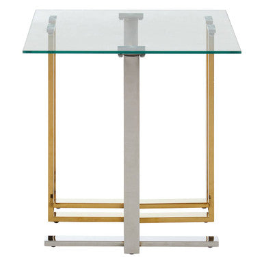 Silver and Gold Steel Frame Side Table with Glass Top, Alvea