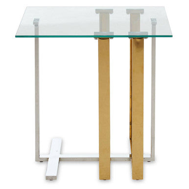 Silver and Gold Steel Frame Side Table with Glass Top, Alvea