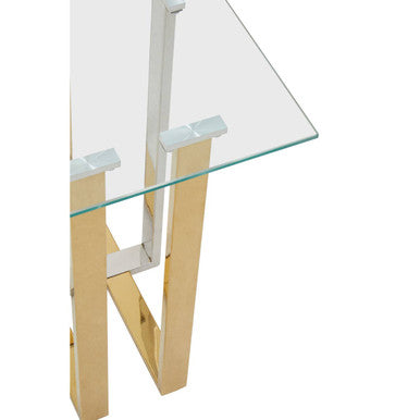 Silver and Gold Steel Frame Side Table with Glass Top, Alvea