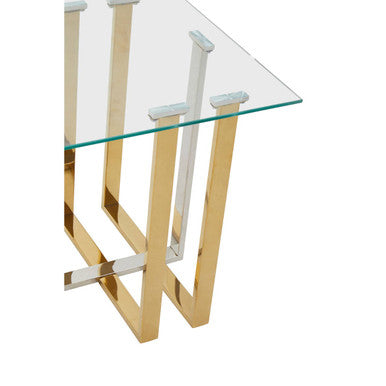 Silver and Gold Steel Frame Side Table with Glass Top, Alvea