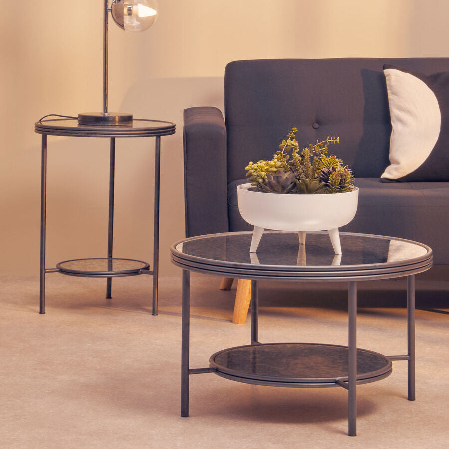 Black Antique Mirror 2 Tier Round Coffee Table, Xania