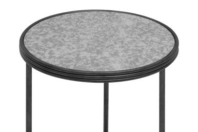 Black and Silver Metal Frame 2-Tier Side Table with Round Mirrored Glass Top | Xania