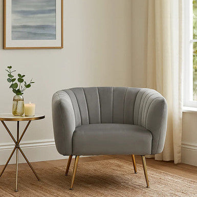 Larissa Grey Velvet Accent Chair with Channel Tufting