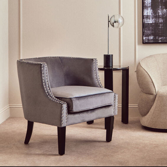 Larissa Grey Velvet Chair with Button Tufting