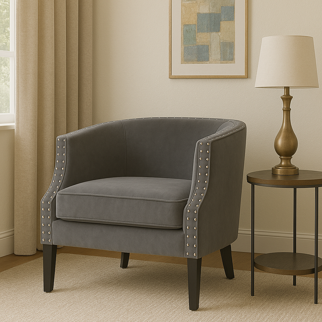 Larissa Grey Velvet Chair with Button Tufting