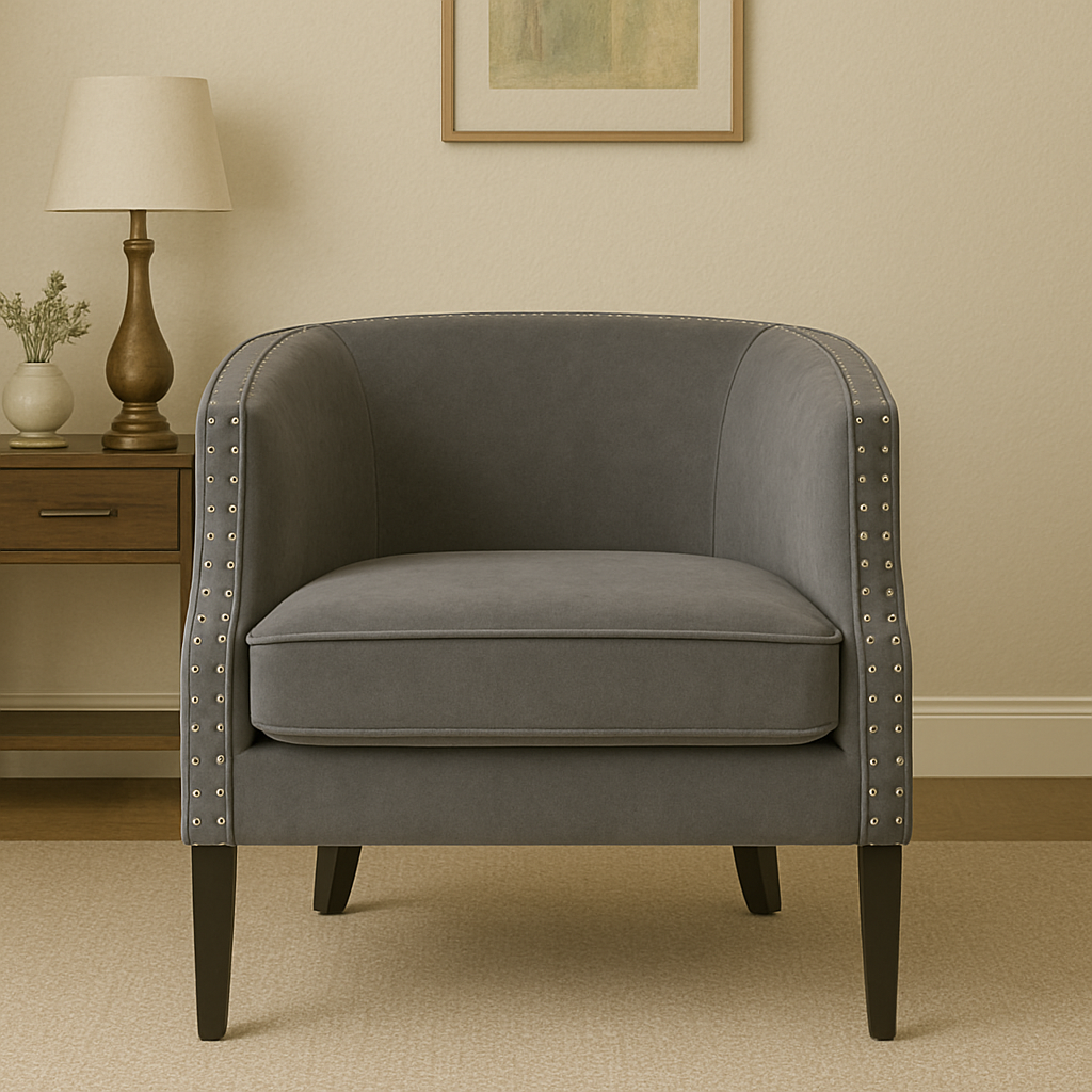 Larissa Grey Velvet Chair with Button Tufting