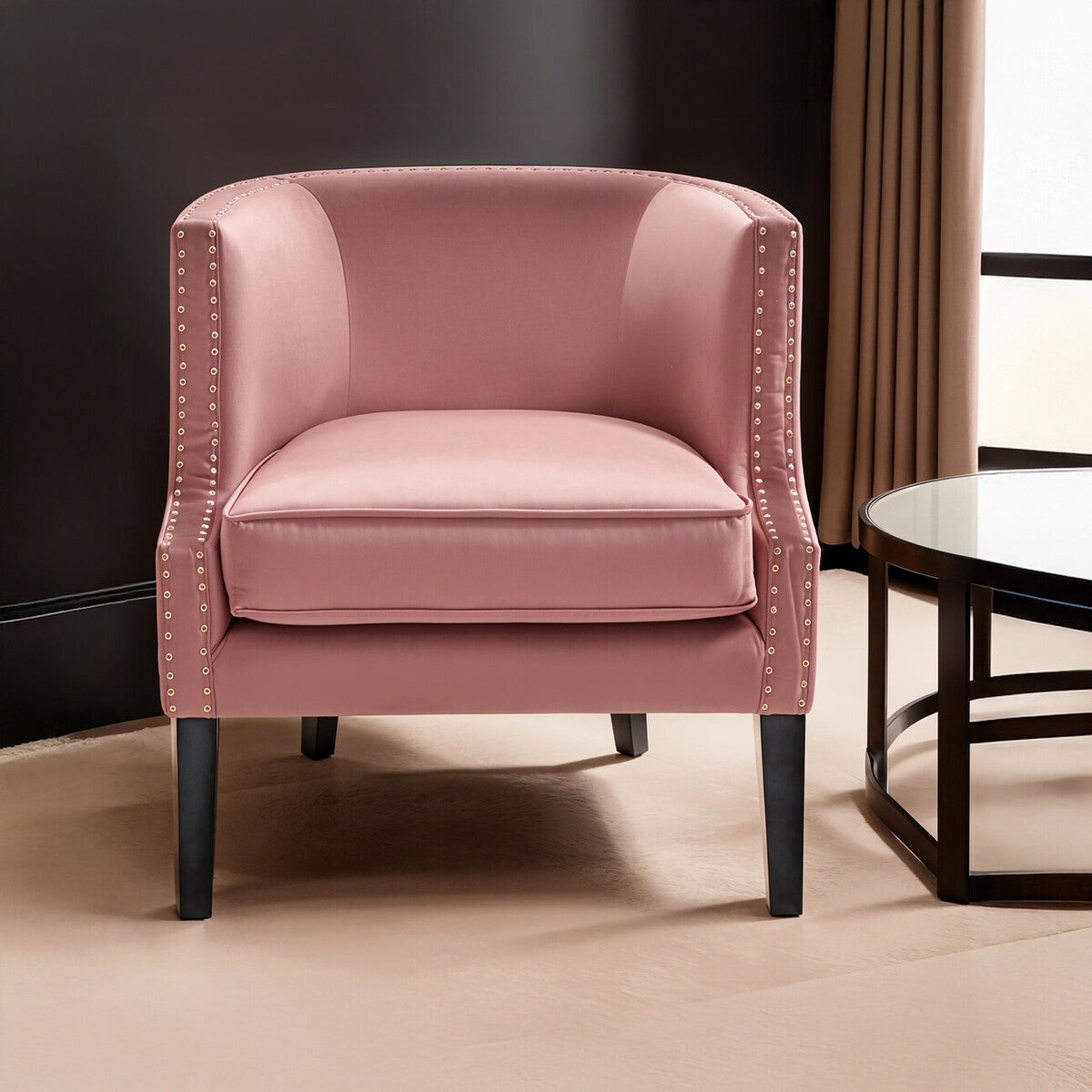 Larissa Pink Velvet Chair with Button Tufting