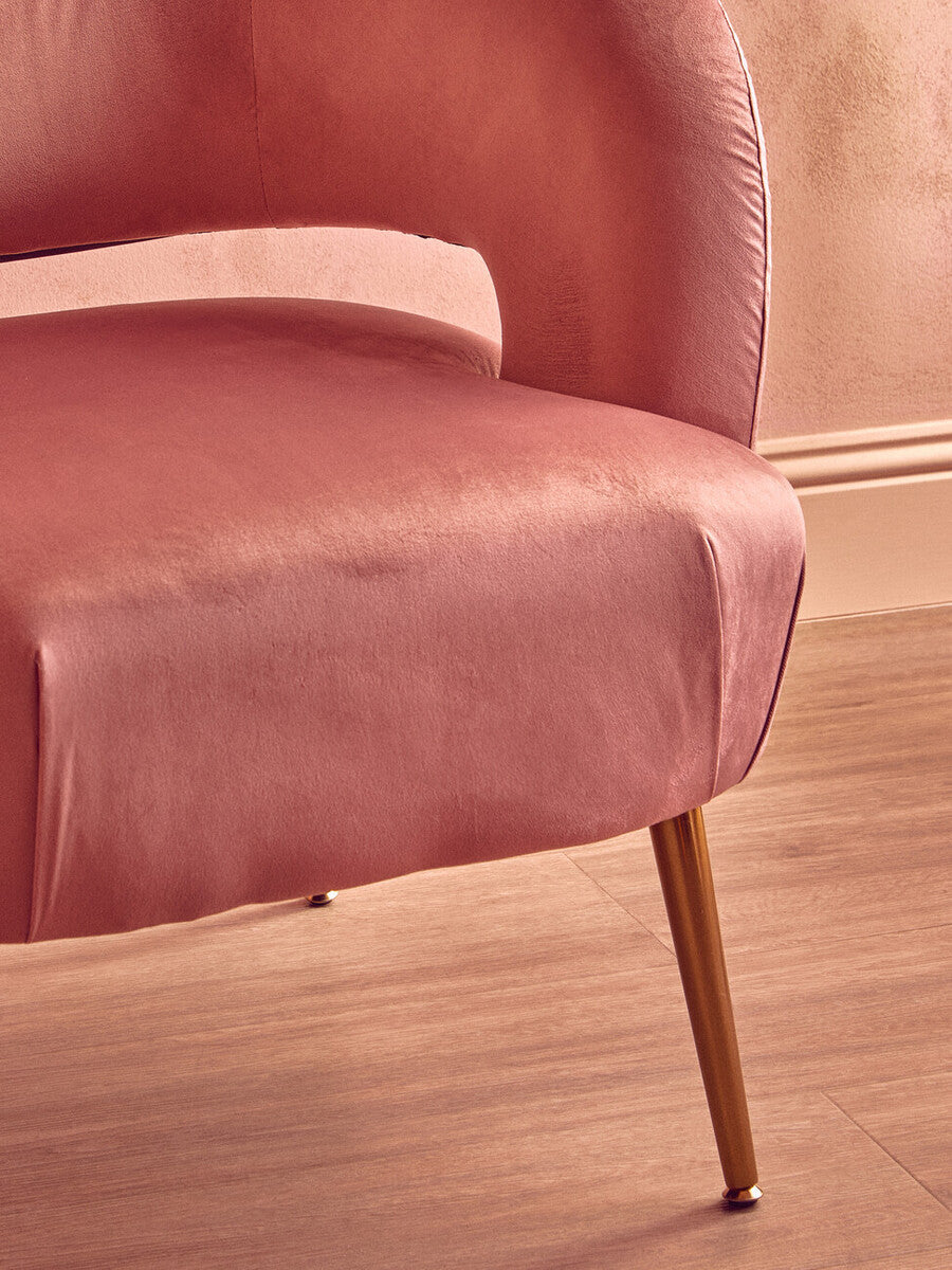 Larissa Pink Velvet Accent Chair with Gold Finish Base