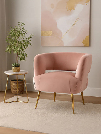 Larissa Pink Velvet Accent Chair with Gold Finish Base