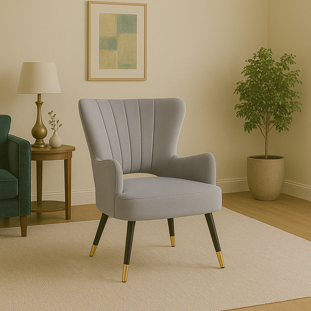 Loretta Grey Velvet Chair with Cut Out Back