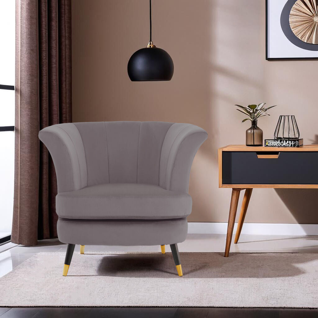 Loretta Mink Velvet Accent Chair with Scalloped Back