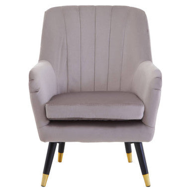 Loretta Mink Velvet Accent Chair with Black Legs and Padded Seat
