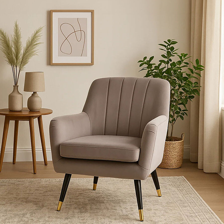 Loretta Mink Velvet Accent Chair with Black Legs and Padded Seat
